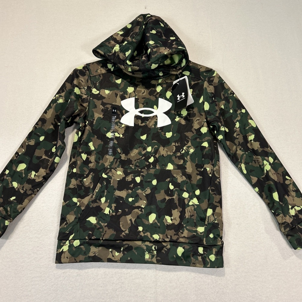 Under Armour Fleece Big Logo Printed Green Camo Hoodie Youth Medium NWT 1389394